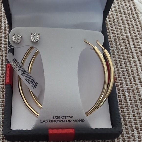 Gold Hoop Earrings with Lab Grown Diamonds - Picture 4 of 7